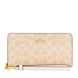 Coach FCW778 CW778 Signature Coated Canvas Recycled Leather Long Zip Around Wallet (with Strap) Ladies' [Outlet Product], Sand x Chalk