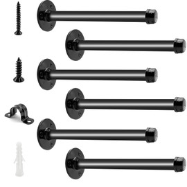 6 Pack Pipe Shelf Brackets 12 Inch, Industrial Iron Pipe Floating Shelves Bracket Heavy Duty Metal Shelving Brackets for DIY Shelves