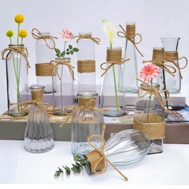 Glass Bud Vases Set of 12,Small Flower Vases for Centerpieces with Rope Mini Clear Glass Vases for Centerpieces Farmhouse Boho Centerpiece Vases Bud Vases in Bulk for Wedding,Party,Table Decor