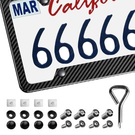 Real Carbon Fiber License Plate Frame, High Gloss Finish License Plate Holder with Mounting Tools, Car License Plate Cover Fit for US, Canada Vehicles(Wide Edge 1 Pack)