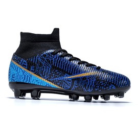 Favdeol Boys Girls Soccer Cleats Kids Soccer Shoes High Top Training Youth Football Cleats Outdoor Football Shoes Dark Blue,5