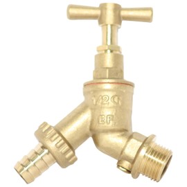 Plumb-Pak PF31AMZ Hose Union BibTap 1/2 inch Male x 3/4 inch Male with Double Check Valve, Gold