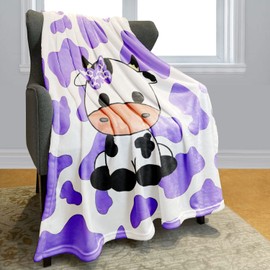 OHTMTHO 60"x80" Purple Cow Print Blanket Cute Animal Plush Blanket Super Soft Warm Lightweight Fleece Throw for Couch Sofa Bed