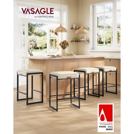 VASAGLE EKHO Collection - Bar Stools Set of 4, Counter Height Bar Stools, Synthetic Leather with Stitching, Mid-Century Modern Counter Stools, 26-Inch Tall, Kichen Home Bar Dining Room, Cream White