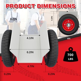 Uscaster 8" Panel Dolly Heavy Duty Door Cart Slab Dolly 660LBS Capacity Solid Rubber Wheels, Panel Mover, Wood Mover, All Terrain Moving Cart（Red）