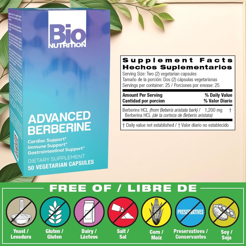Bio Nutrition Advanced Berberine 50 Vegetarian Capsules | 1,200 Milligram