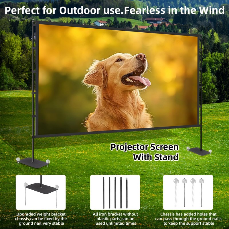 120 inch Outdoor Projector Screen with Stand, Portable Projector Screen