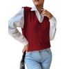 RefindWin Womens Casual V Neck Cable Knit Sweater Vest Solid
