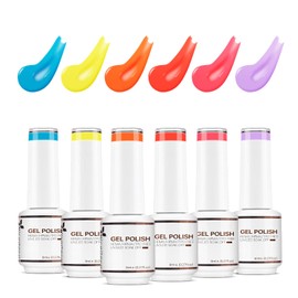 Nicedeco Gel Nail Polish Nail Set 6 Colors Neon Pink Blue Yellow Purple Nail Polish Gel Kit DIY Home Salon Nail Art Gift for Girls