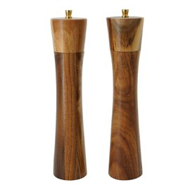 Wooden Salt and Pepper Grinder Set,Refillable Salt and Pepper Mill with adjustable Coarseness,Acacia Wood pepper grinder manual, Salt and Pepper Shaker Set Tableware Gifts-Ideal for Gifting 10IN