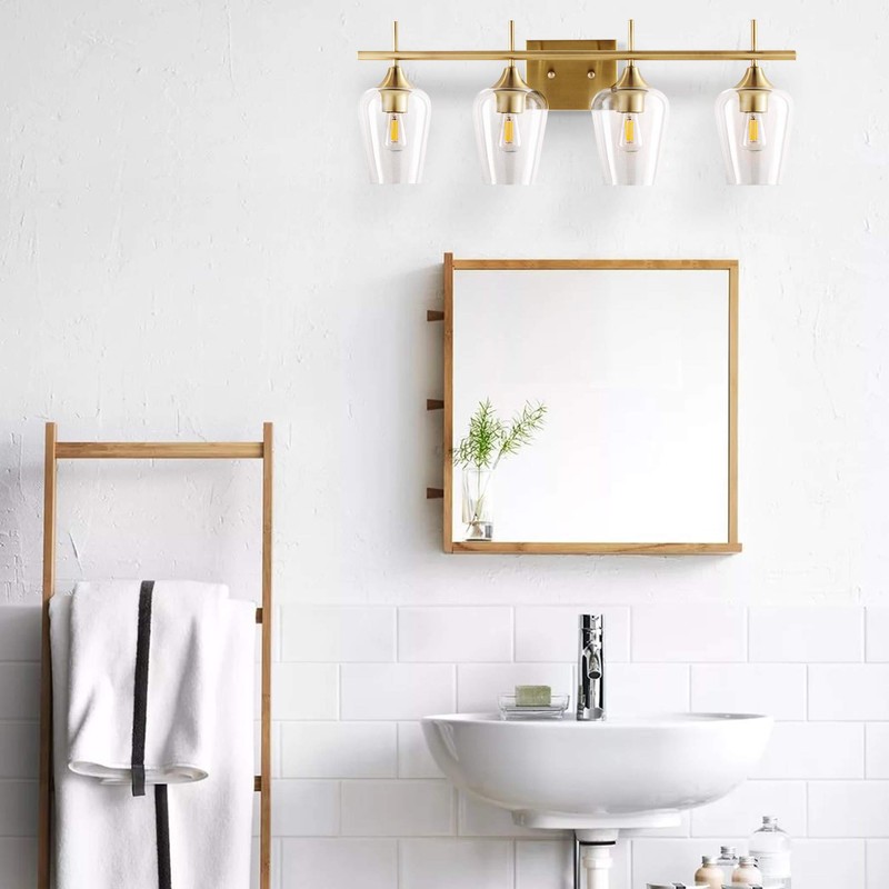 VONLUCE 4-Light Gold Vanity Light Fixtures Over Mirror, Wall Mount