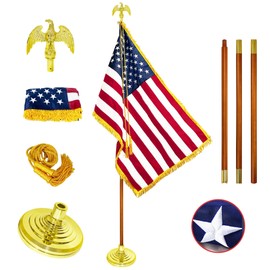 Montex 8.8ft American Flag and Pole, Indoor Flag Pole Kit, Oak Flagpole Set with Eagle Topper, American Flag with Pole, Premium Oak Pole, Suitable for Presidential Office, Auditorium, School, Meeting, Party.