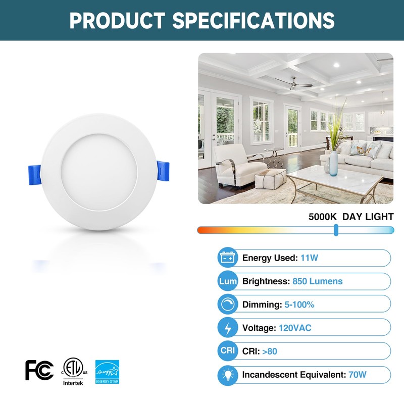 ECOELER 12 Pack 6 Inch Ultra-Thin LED Recessed Ceiling Light