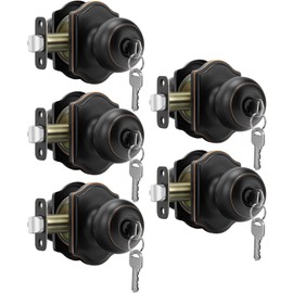 goldenwarm Oil Rubbed Bronze Door Knob with Lock, Exterior Door Knob with Lock and Key, Front Door Knob Keyed Alike 5 Pack