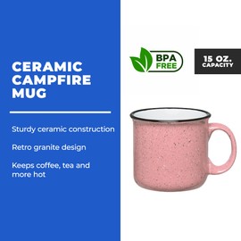 Gifts by Design Set of 16 Ceramic Campfire Mugs – 15 Oz, Pink – Coffee & Tea Cups for Home, Work, Travel, Camping – Customizable, Great for DIY, Events, Companies