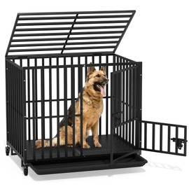 DWVO Heavy Duty Dog Crate, 38 Inch Escape-Proof Dog Cage Indoor Kennel for Medium Small Dogs with Lockable Wheels, 3-Door Design, High Anxiety Dogs Crate with Removable Trays