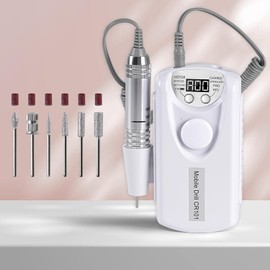 Portable Electric Nail Drill - 35000RPM Professional Rechargeable Nail File Machine, Wireless Nail Drill Electronic File for Removing Acrylic Nail Salon Home Drill Set (White)