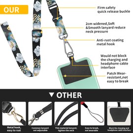 UKON Cell Phone Lanyard with Nylon Patch Detachable Adjustable Crossbody Lanyard Strap (NavyFlower)
