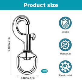 12PCS Heavy Duty Trigger Clips Clasp, 360° Swivel Joints Trigger Clips, Zinc Alloy Lobster Claw Clasps for Dog Lead Clips Swing Outdoor Camping Keyring