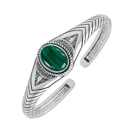 Natural Malachite Cuff Bracelets 925 Sterling Silver Overlay Vintage Boho Southwest Theme Jewelry For Men Women