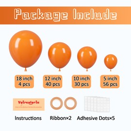 Voircoloria 130pcs Orange Balloons Different Sizes 18" 12" 10" 5" Orange Matte Latex Balloons for Boys Girls Birthday Baby Shower Gender Reveal Wedding Gender Reveal Autumn Party Decorations