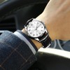 Men's Watch Black Leather Watch White Large Face Business Casual