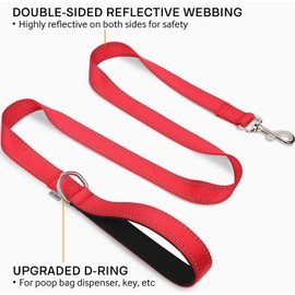 Joytale Double-Sided Reflective Dog Leash, 6 FT/5 FT/4 FT, Padded Handle Nylon Dogs Leashes for Medium & Large Dogs Walking, Red, 5FT