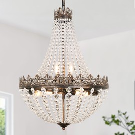 Crystal Chandelier for Dining Room, 18.5" Antique French 6-Light Bedroom Chandelier, K9 Crystal Bathroom Chandeliers, Vintage Ceiling Light Fixture Hanging for Living Room Foyer Kitchen 6 E12 Base