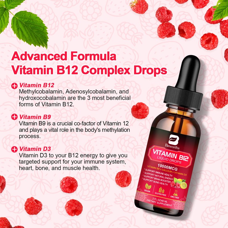 Beworths (2Pack)Vitamin B12 Supplement Liquid Drops Extra Strength Suport Immunity