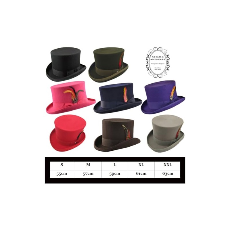 AB Hats Hand Made 100% Wool Satin Lined Top Hat