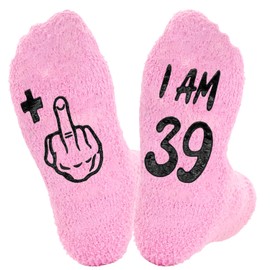 CHEERYMAGIC Fluffy Socks Pink Happy 40th Birthday Socks Birthday Gifts for Women Warm Bed Socks Birthday Gift for Women Girls A8-FSZZW