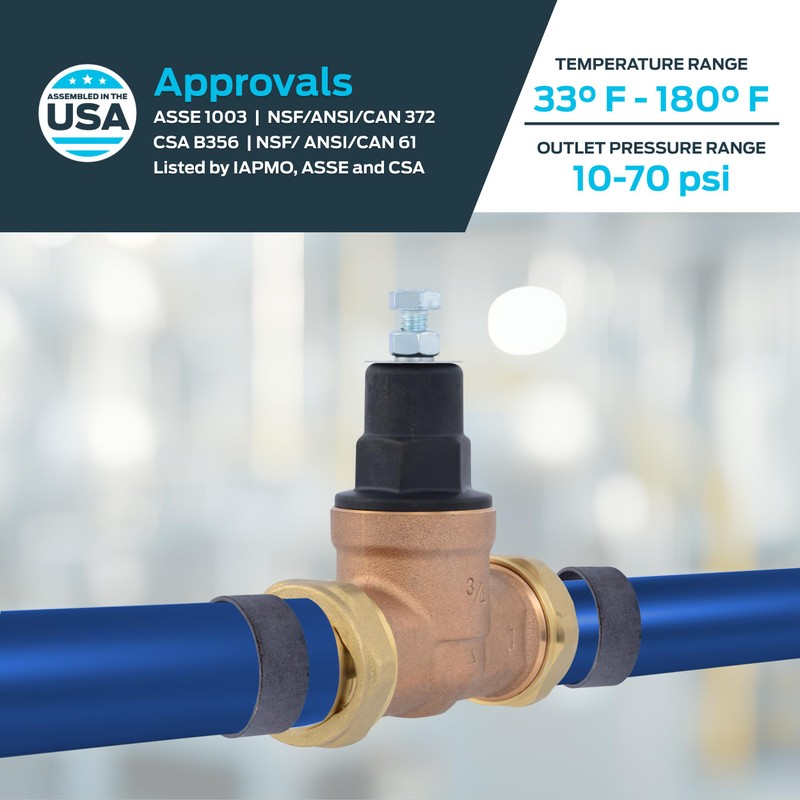 Cash Acme EB45 Pressure Regulating Valve, Double Union, 3/4 Inch