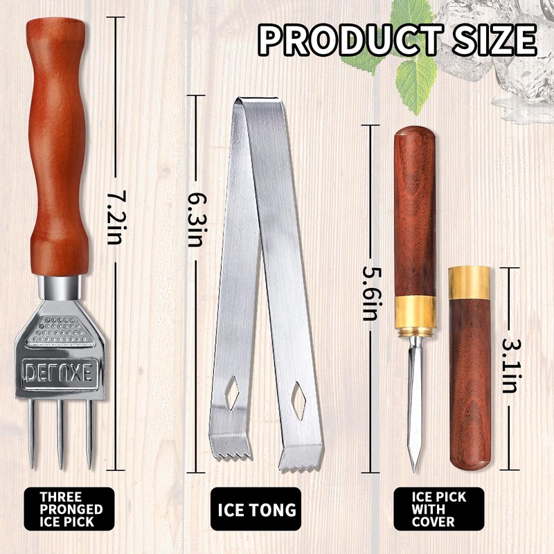 Ice Pick Stainless Steel Ice Crusher with Wooden Handle Ice