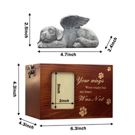 Solid Wood Pet Urn for Dog Ashes Box with Picture Black Funeral Cremation Box for Cat Wooden Keepsake with Black Flannel Lining for Loss of Cat or Dog Remembrance Gift (Dog Urn-Red Brown, Medium)