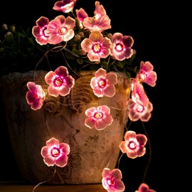 Keretuby Pink Fairy Cherry Blossom Flower String Lights for Bedroom, USB Plug in and Battery Operated 13ft 40 LED Cute Indoor Outdoor Hanging Decorations for Birthday Wedding Party Christmas Easter