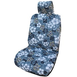 Winnie Fashion 2 Hawaiian Car Seat Covers w/ 2 Headrest Covers (Aloha Honu Gray, Side Airbag)