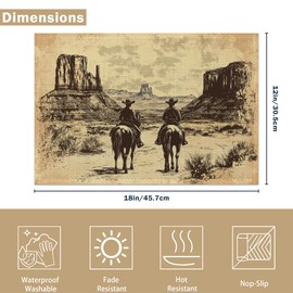 Vintage Western Cowboy Table Placemats Set of 6, Linen Placemats 12x18 Inch, Washable Non Slip Heat Resistant Mats for Dining Table Kitchen Indoor Use