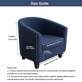 CRFATOP Club Chair Slipcover with Cushion Cover Jacquard 2 Piece Tub Chair Covers Soft Armchair Covers Washable Round Barrel Chair Covers Couch Covers for Bar Counter Living Room,Navy