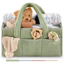 KILPDNZA Nappy Bag Organiser, Changing Organiser, Baby Organiser Basket with Compartments & Handles - Newborn Gift 2025 (Sage Green)