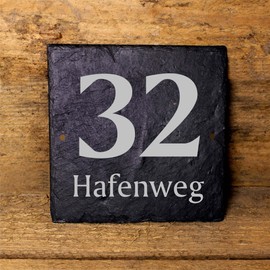 House Number Plaque House Number Slate with Engraving – Your House Number & Street Name Door Sign 11 x 11 cm Dekolando