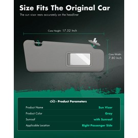 SCITOO Car Sun Visor Assbembly with Mirror Replacement for 2008-2013 for Toyota for Highlander Gray with Sunroof(Right Passenger Side)