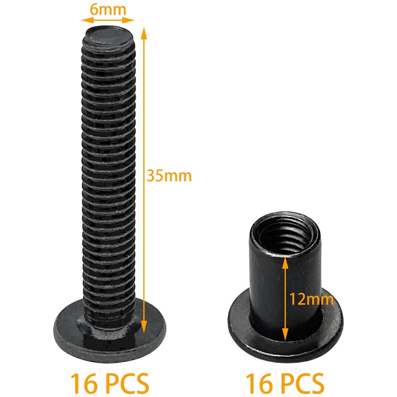 16 Sets Black Hex Socket Nut & Bolt,Furniture Connection Bolts