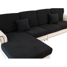 LA MEACK Couch Cushion Cover Chaise Lounge Cover Washable Separate Seat Chaise Couch Cover Stretch Sectional Sofa Slipcover(1 Piece for Chaise or Sofa 3-Seater, Black)