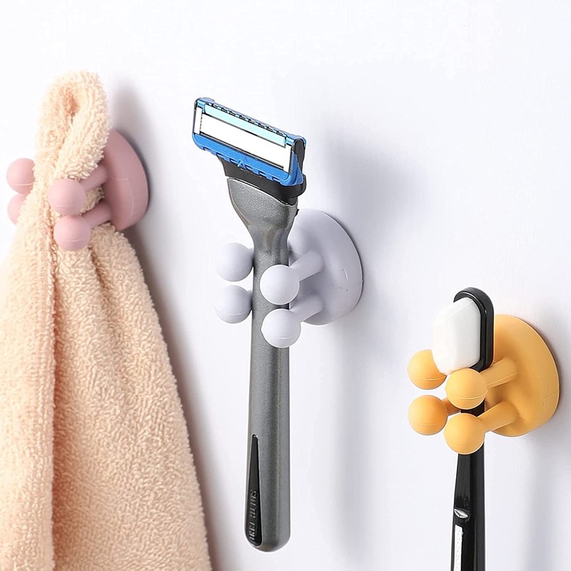 Defrko Silicone Toothbrush Holders - 6 Pcs Razor Hooks Adhesive