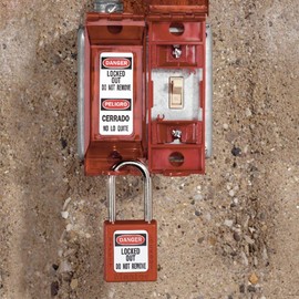 Master Lock 496B Lockout Tagout Universal Wall Switch Cover, Red 0.312 in. Shackle Diameter