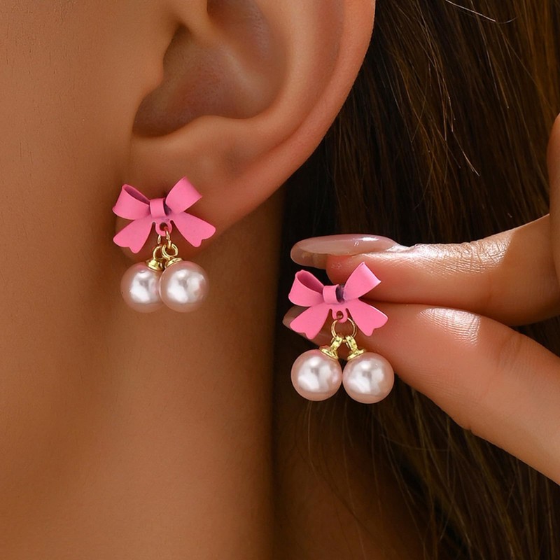 Pink Bow Earrings for Women Christmas Bow Earrings Cute Ribbon