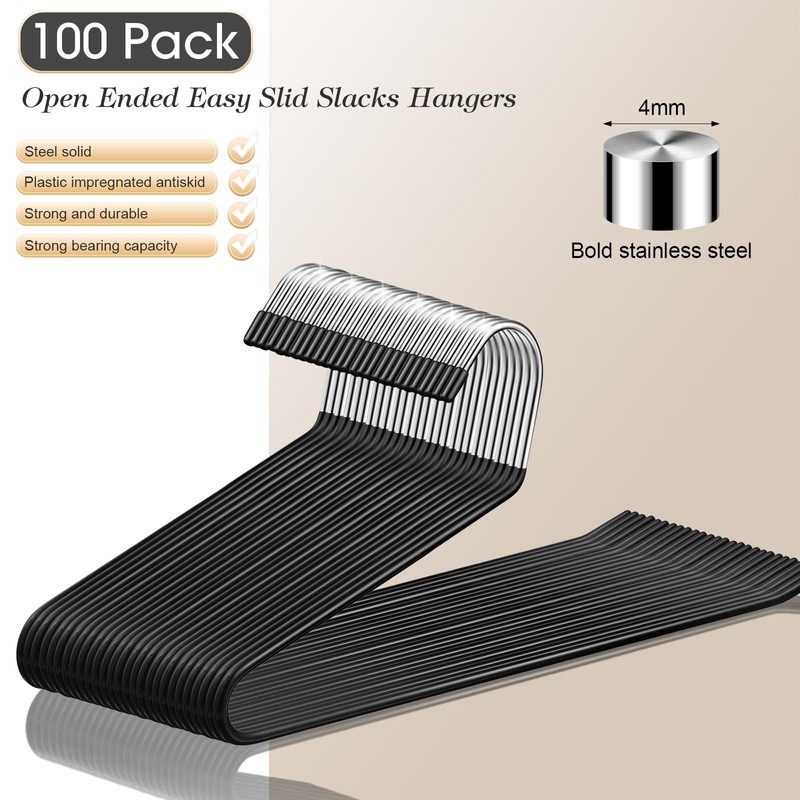Treela 50 Pack Open Ended Pants Hangers, Metal Non Slip