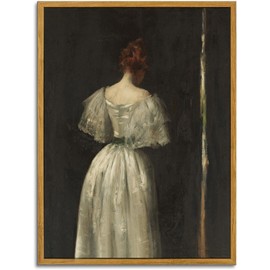 KBKBART Vintage Wall Art Home Decor, Framed Canvas Wall Art Seventeenth Century Lady by William Merritt Chase Classical Women Painting Picture, Vintage European Portrait Painting for Bedroom Bathroom Decor Wall Art(12"x16")