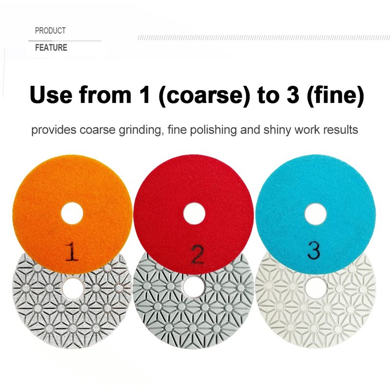 SHDIATOOL 4-Inch Diamond Polishing Pads 3-Step 3 Set Sanding Pads