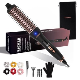 ZASMAR 1.5″ Ceramic Thermal Brush with 10 Temperature Settings, Heated Round Brush for Blow Out Look, 30s Fast Curling Iron Dual Voltage, Quick & Easy to Use